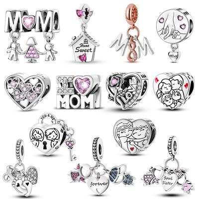 925 Silver Charms Love Mother Family Sister Heart Beads Fit Original Bracelet DIY Woman Jewelry Gift For Friend