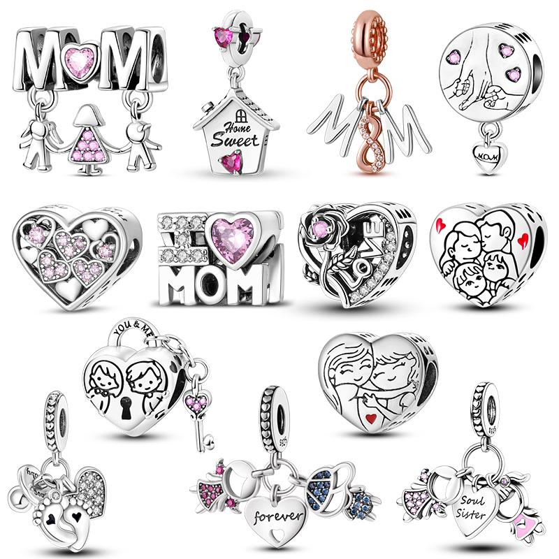 925 Silver Charms Love Mother Family Sister Heart Beads Fit Original Bracelet DIY Woman Jewelry Gift For Friend