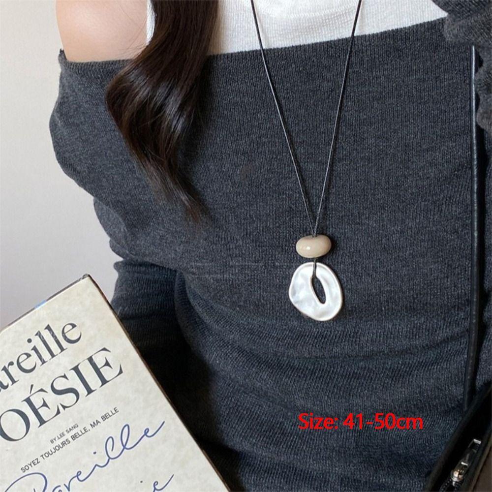 Geometric Oval Stone Pendant Necklaces Matte Color Neck Chain Hollow Necklace  Jewelry Accessories