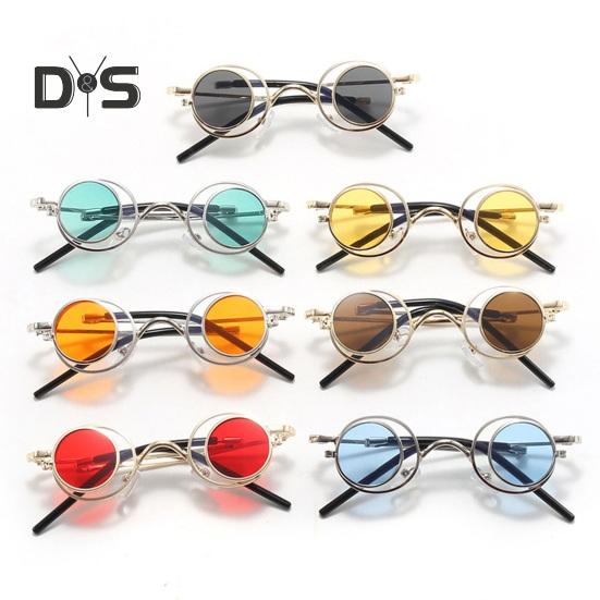 Round Flip Up Sunglasses Small Circle Polarized Glasses for Men Women Retro Punk UV400 Sun Glasses for Rave Party