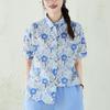 DIMANAF Tamanho Plus Nova Blusa Camisa de Verão Feminina Estampada Floral Manga Curta Casual Solta Algodão Tops Camisas para Senhora