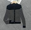 Zhao Lusi & Bai Lu French Stripe Polo Collar Knit Cardigan - Women's Autumn Style Base Layer Top
