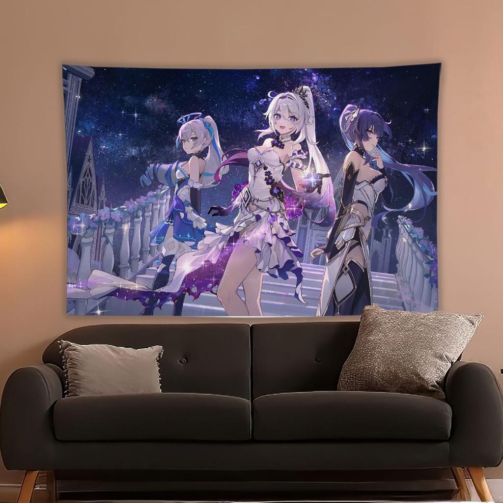 Anime Game Honkai Star Rail Printed Tapestry Tarot Card Hippie Wall Hanging Warm Room Banner Dormitory Bedroom Decoration