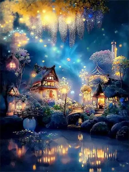 5D DIY Diamond pictură casă în copac complet pătrat rotund broderie mozaic peisaj fantezie lucrat manual acasă decor