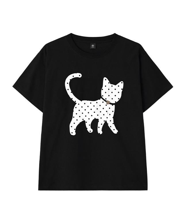 RONRON Dot Cat T Basic Fit Shirts Black
