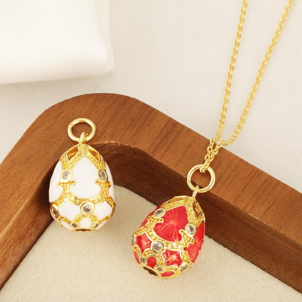 Women's Elegant Vintage Inlaid Diamond Temperament Water Drop Hollow Egg Pendant Necklace Copper 18K Gold Plated Jewelry