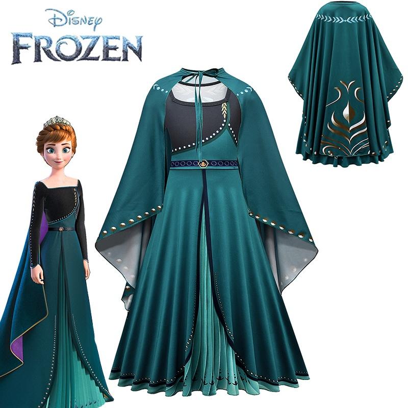Anna Kids Frozen Cosplay Costume Dress Cloak Outfits Fancy Dress Roleplay Party