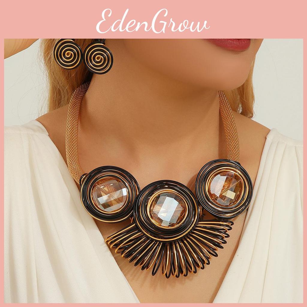 Trendy Geometric Jewelry Set With Crystal Accents And Electroplated Finish For Casual Wear