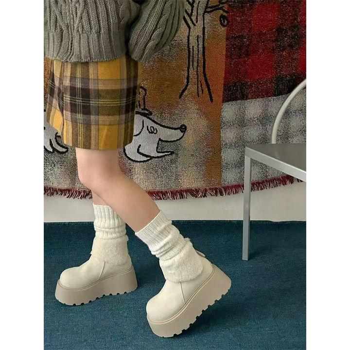Fleece, Thickened and Heightened Muffin Ice Boots 2025 Winter New British Style Thick-soled Comfortable Cotton Shoes Integrated To Keep Warm