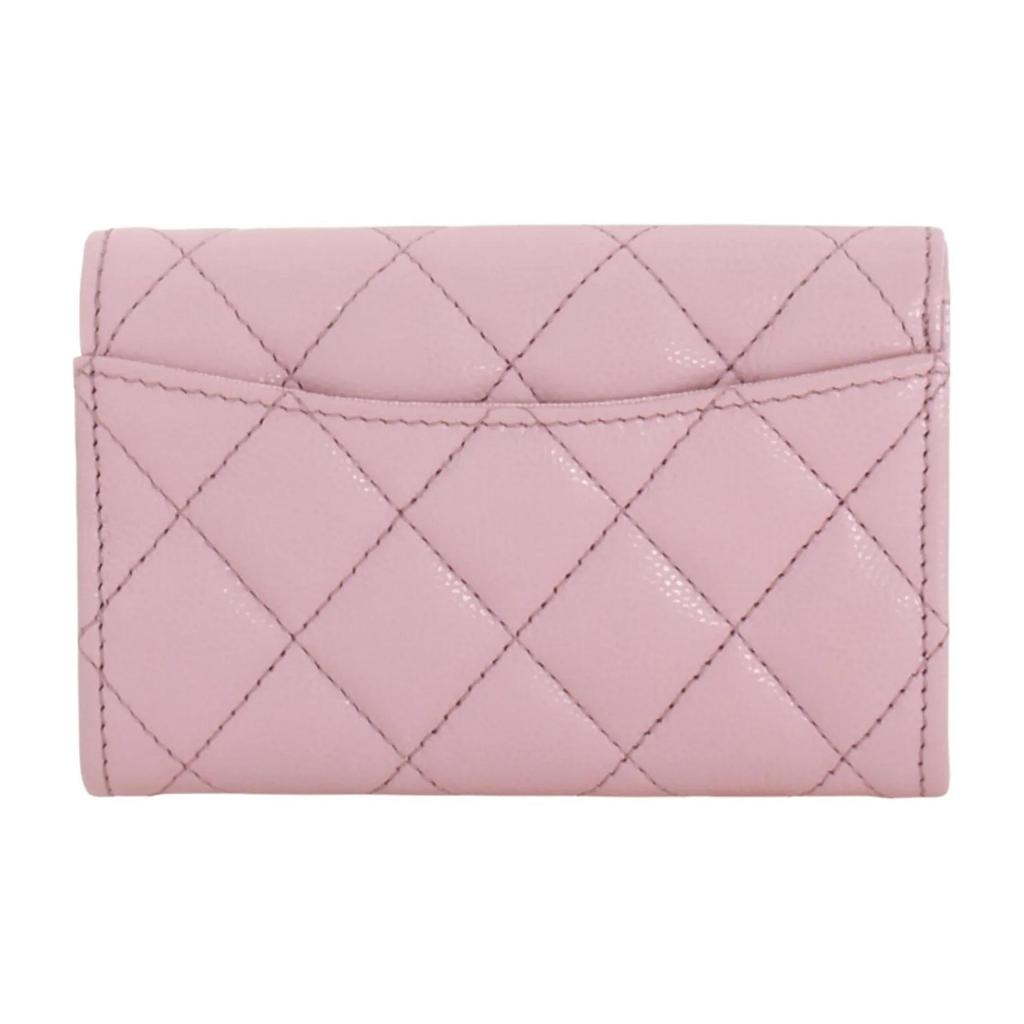 CHANEL 24A Light Gold Buckle  Diamond Pattern Pure Color  Grainy Lychee Pattern Leather Card Holder  Women's  Pink