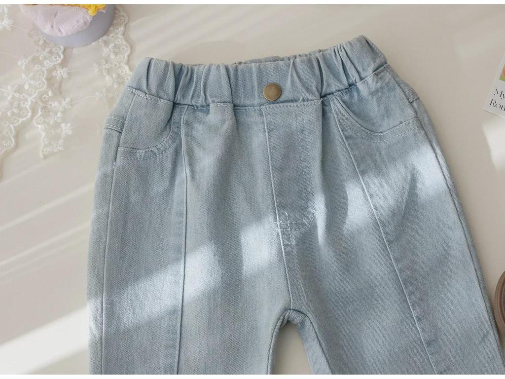 Stylowe dżinsy z koronką z szerokimi nogawkami typu dzwony dla dziewczynek - Wiosenno-jesienne spodnie z szerokimi nogawkami