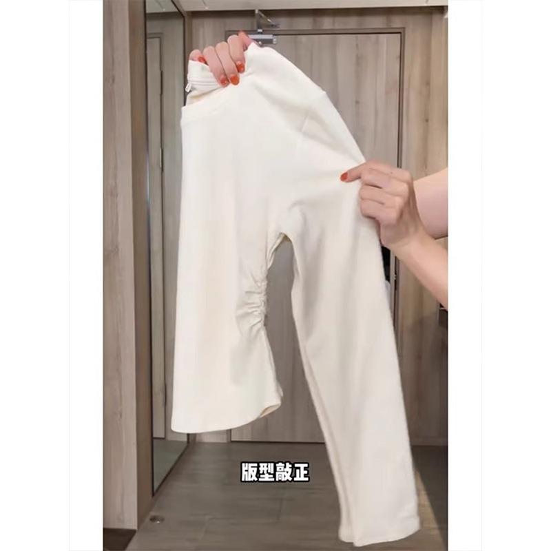 Crew neck front shoulder bottoming shirt women's waist pleated top spring irregular inner design long-sleeved shirt