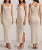 Damen Unifarben Ausgestanzt Gestrickt V-Ausschnitt Ärmellos Bodycon Midi Strandkleid