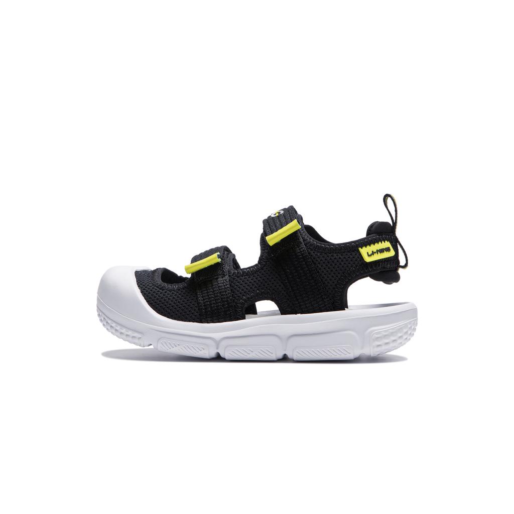 Li Ning Kids Synthetic Leather Letter Hollow Sandals Kids Sandals Black YKKU020-3