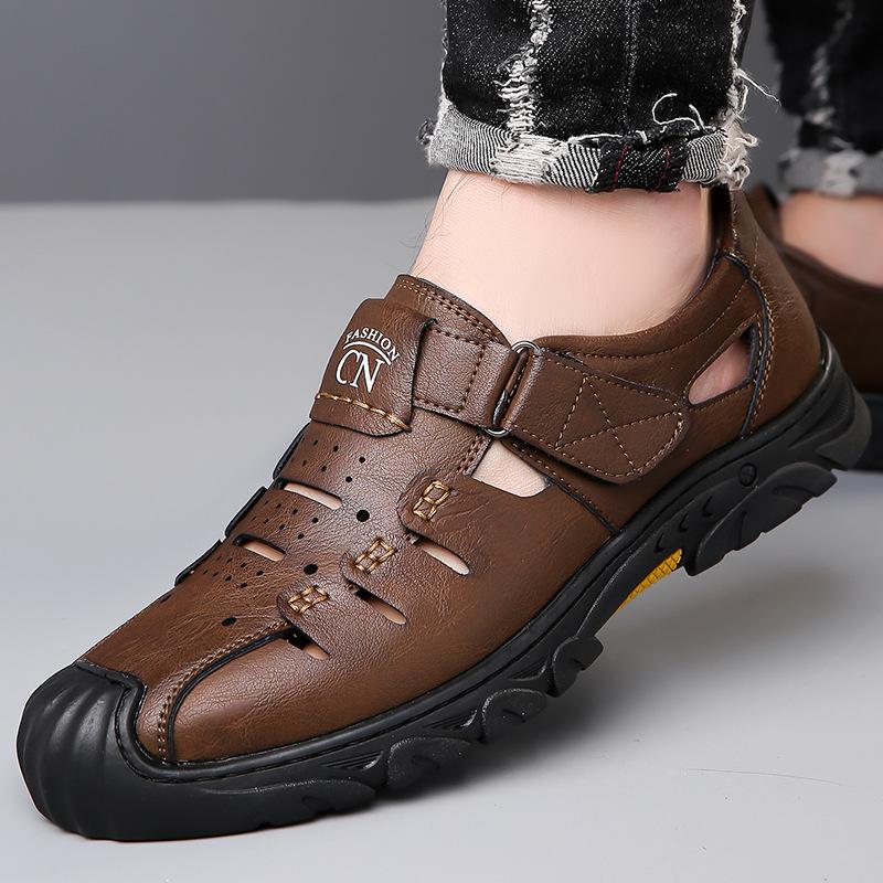 

Men S Sandals Business Leather Bag Head Hole Shoes Leather Sandals Beach Shoes Men S Casual Shoes Dad Shoes 44