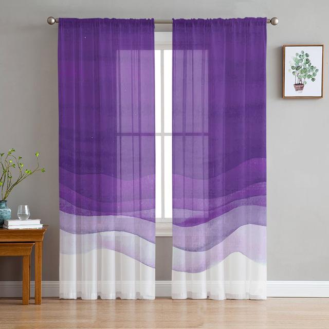 Cyan Turquoise Purple Gradient Sheer Curtains For Living Room Bedroom Tulle Window Drapes For Kitchen Decoration