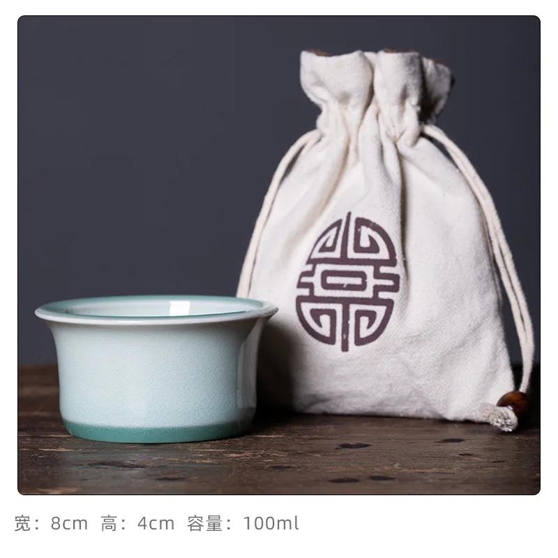 

100ml Chinese Longquan Celadon Teacup Pure Handmade Lotus Pond Frog Fun Master Cup Coffee Mug Chazhan Tea Bowl Kung Fu Teasets