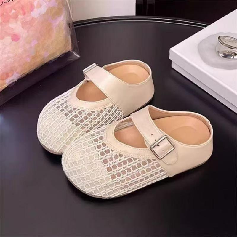 Silver bag head half slippers women's summer wear new high-end sandals one pedal fishing net breathable single shoes
