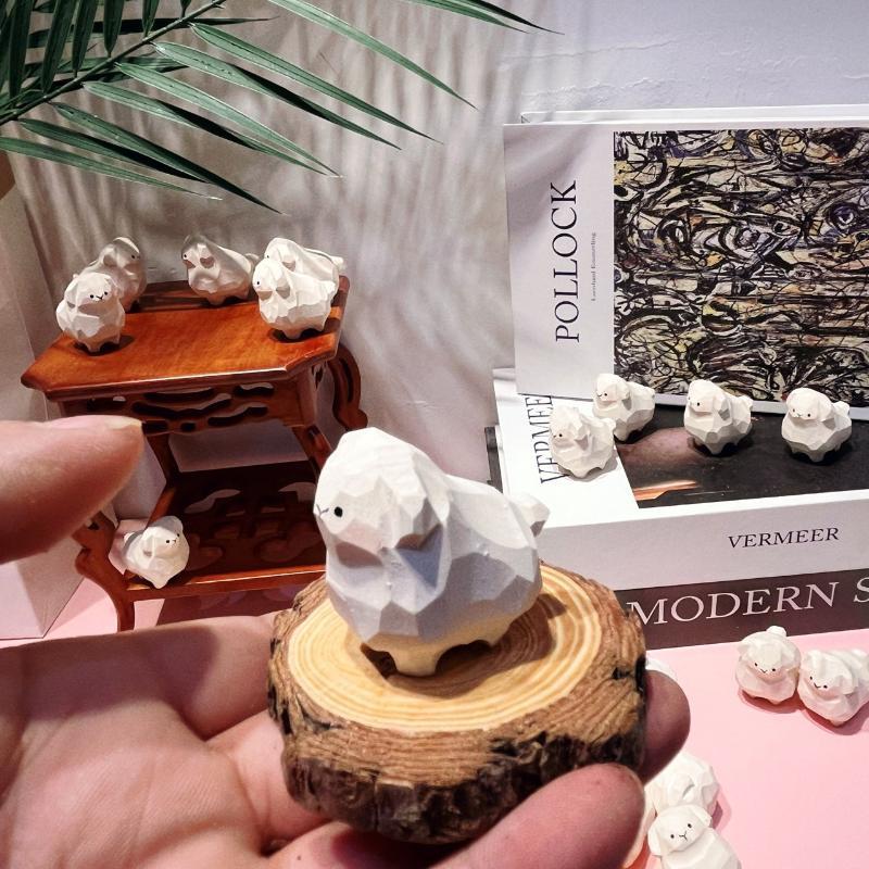1Pcs Handmade Wooden Sheep Ornament Farm Animal Themed Mini Craft for Home Desktop Car Shelf Decor Birthday Gift