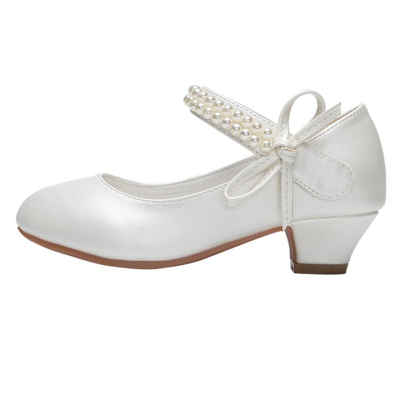 

Кожаные туфли на высоком каблуке для девочек Весенние детские туфли на высоком каблуке для детей среднего возраста Белые свадебные туфли для ведущего шоу, туфли для принцессы 36(Insole 21CM)