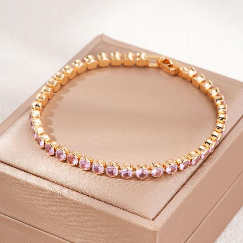 Mary Kashi Fashion Jewelry - Multi-sku Crystal Bracelet, Electroplated Aaa Cubic Zirconia Bracelet, Diamond-accented 4mm