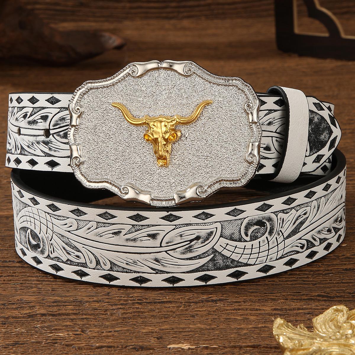 Vintage Retro Punk PU Belt with Alloy Buckle Trendy Western Style for Youth