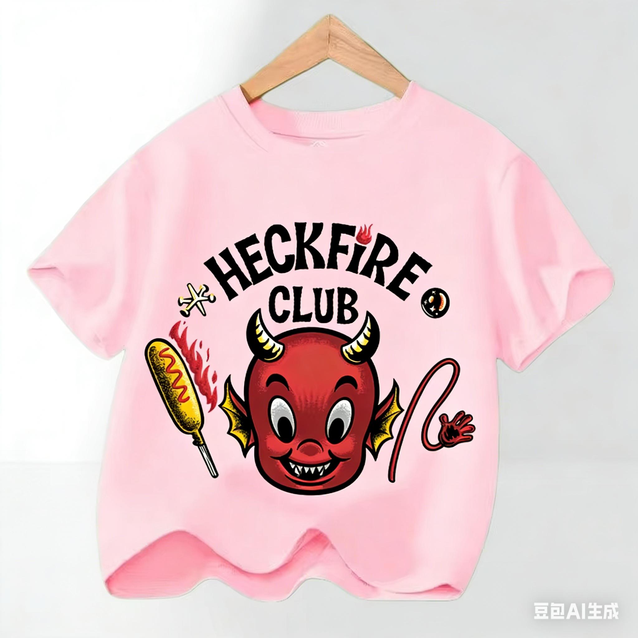 

Kids Stranger Heckfire Club T-shirt short sleeved children casual clothing for daily wear,washable,gift for film television fans 100