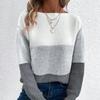 2026 Women's Color Block Patchwork Knit Sweater - Autumn/Winter Round Neck Long Sleeve Pullover Top