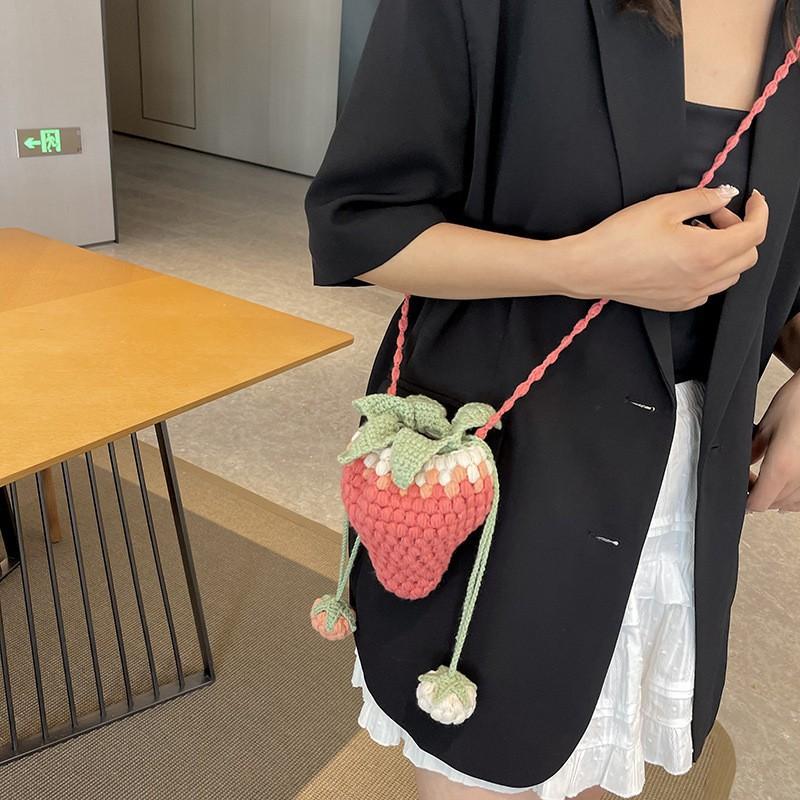 Internet Celebrity Diy Hand-knitted Crocheted Wool Cross-body Bag Women's Finished Cute Knitted Lipstick Mobile Phone