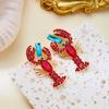 Boho Red Rhinestone Lobster Dangle Earrings For Women Ocean Style Crystal Zircon Animal Drop Earring Summer Beach  Party Jewelry