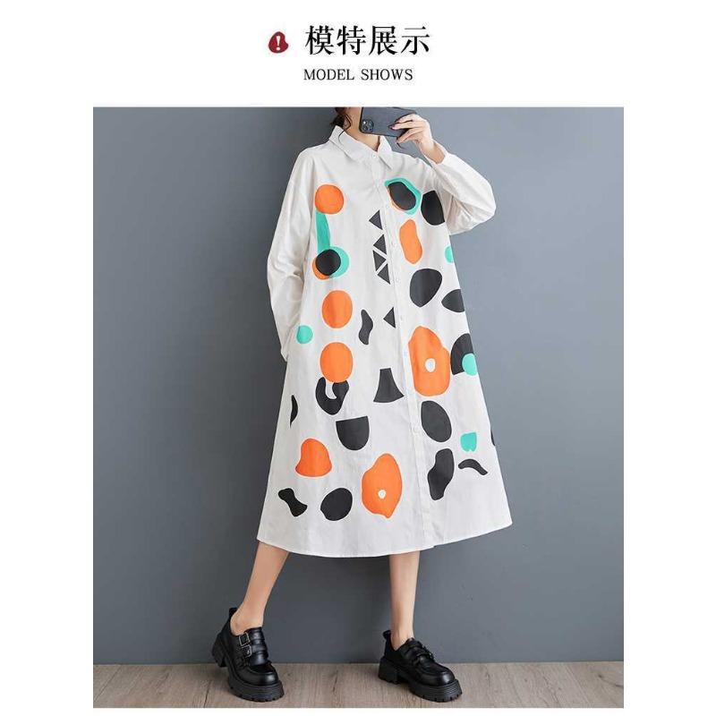 New Loose Large Size Printing Splicing Casual Simple Sweet Long-sleeved Dresses