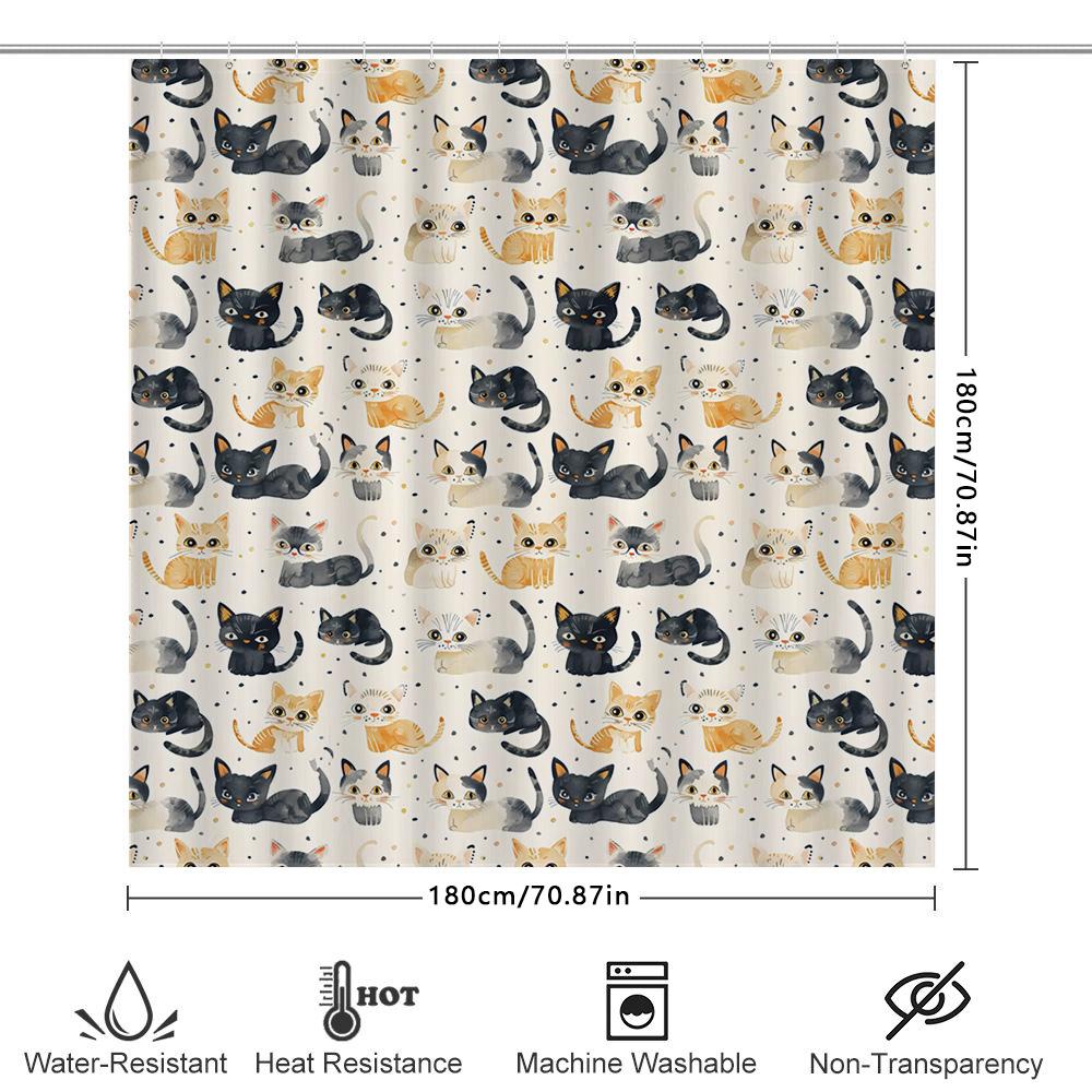 Watercolor Cat Shower Curtain Black White Gray Yellow Orange Grey Red Design Fabric Waterproof Bathroom Decor Custom Size Availa