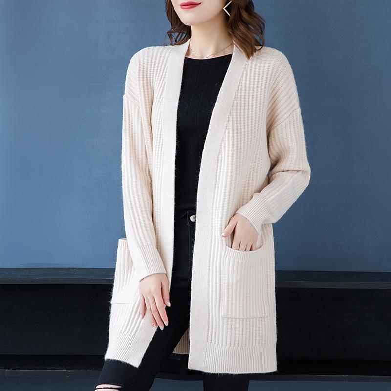 Autumn Knitted Coat Women's Mid-length Spring and Autumn Loose Knitted Shawl Korean Sweater Jacket