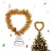 Tinsel Fringe Christmas Tree Topper Metallic Golden Star/Moon/Heart Christmas Treetop Ornament for Xmas Tree Decoration Holiday Party Supplies