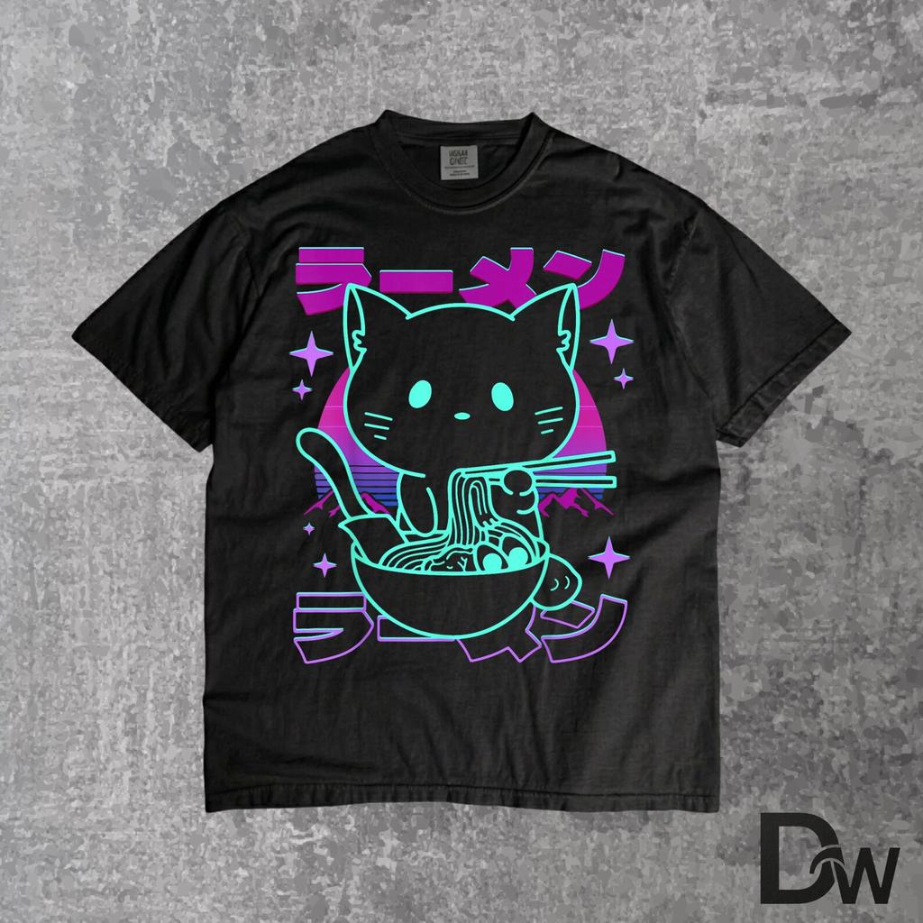 Anime Ramen Cat, Retro Japanese Noodles T Shirt, Kawaii Cat Meme Tee, Cute Sushi Cat Shirt, Aesthetic Anime Food Graphic Tee