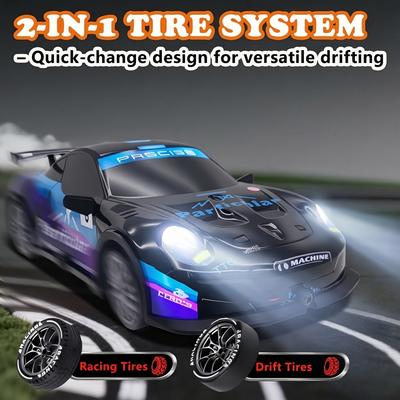 1:24 Skala RC Driftebil 4WD 2,4 GHz 28 km/t Høyhastighet Legering Metall Racerbiler Med Driftehjul Barrikader Og LED-lys Gave Til Gutter