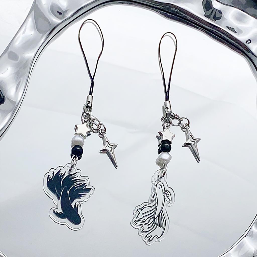 Fashionable Acrylics Fish Cross Bead Phone Charm Lanyard Multipurpose Keychain Pendant Pack of 2 for Trendy Women