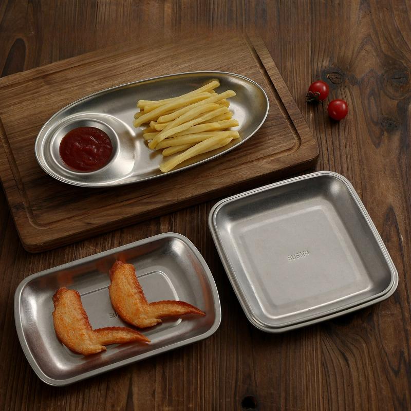 Vintage Roestvrijstalen Schalen Fruit Snack Schaal Borden Voedsel Opslag Hartvormige Schaal Steakbord voor Eten Keukenaccessoires