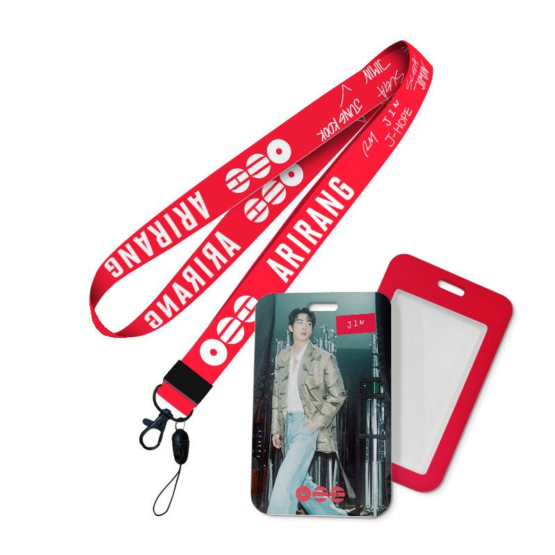 Kpop Idol BTS World Tour ARIRANG Lanyard and Card Holder Set, Printed Neck Strap with ID Badge Sleeve Photocard Protector for ARMY