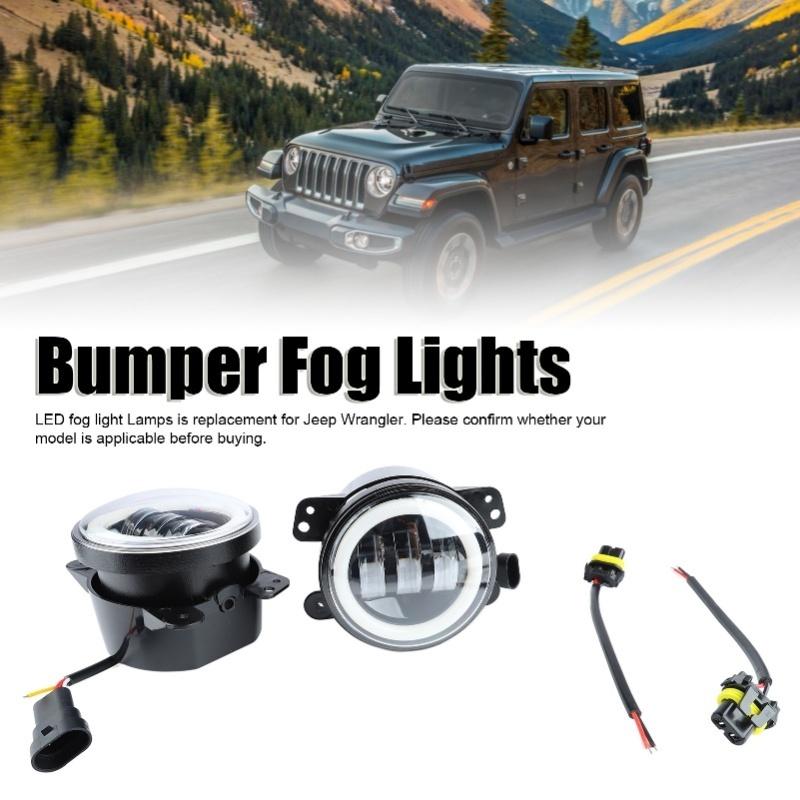 2Pcs Bumper Fog Lights Waterproof 4Inch LED High Brightness Fog Driving Lights Replacement For Jeep Wrangler