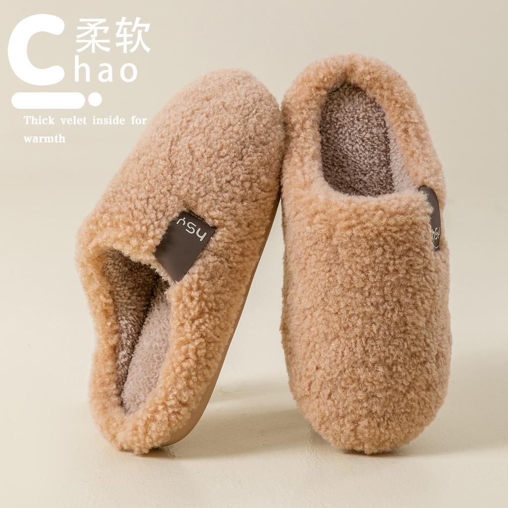 Lamb Wool Cotton Slippers Winter Retro Home Indoor Thick Bottom Non-slip Warm Piled Thickened Fluffy Slippers