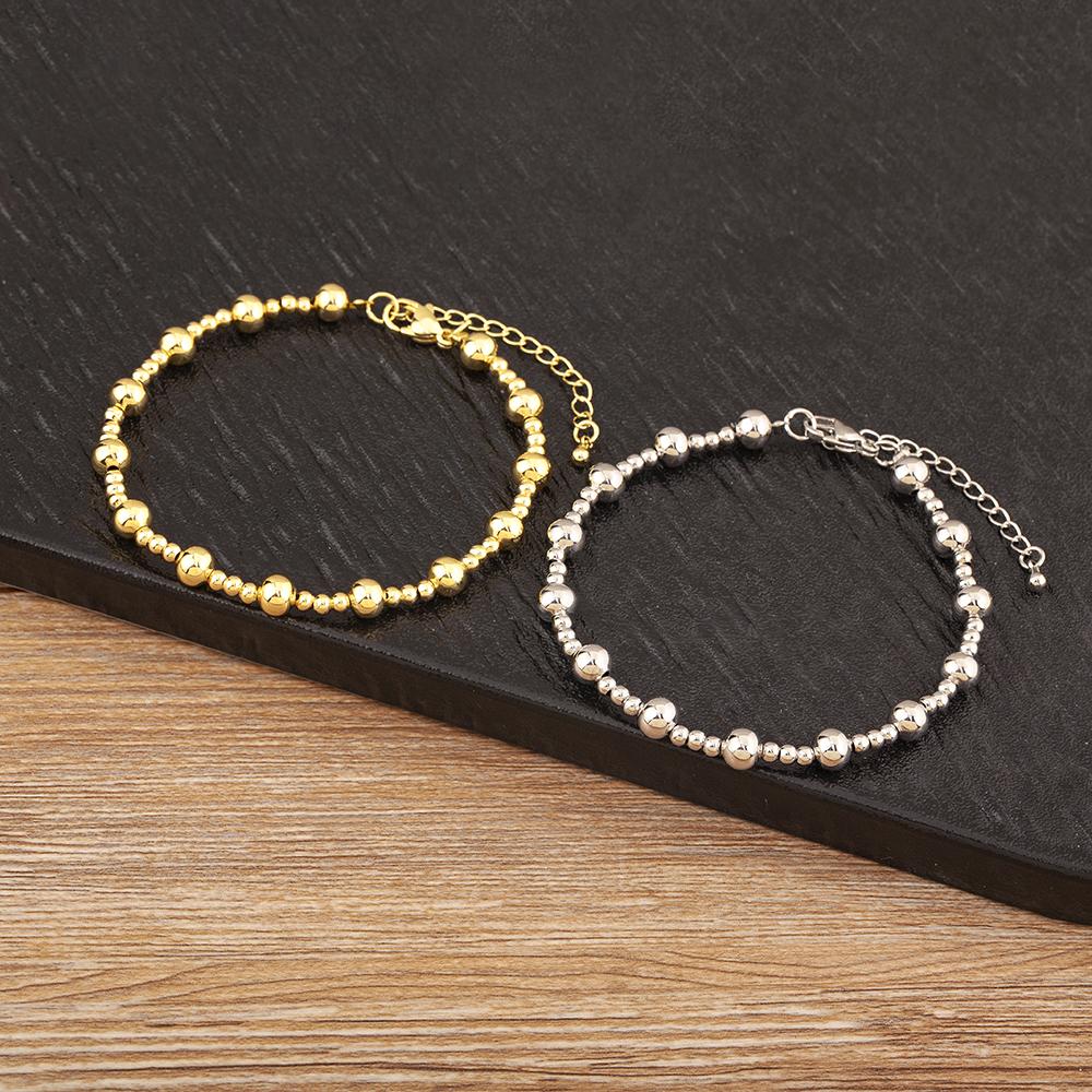 Nidin High Quality Simple Style Smooth Round Beads Charm Hand Bracelets 3 Colors For Female Copper Jewelry Wholesale Accessories