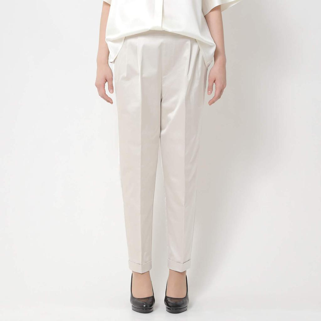Casual Dull Satin Occasion Champagne Beige SM [Woman Plus] Pants, Shirt-in Pants, Women's,