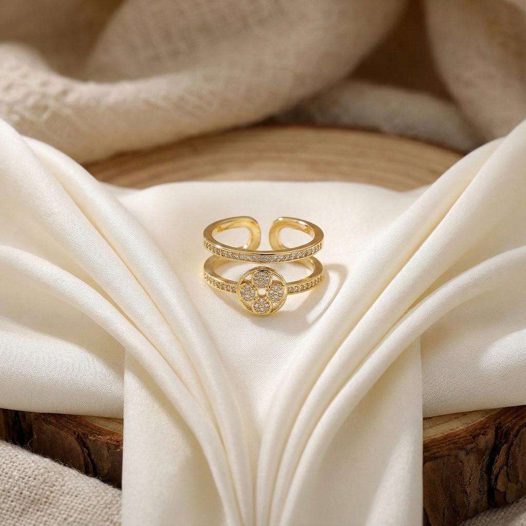 High-end Four-leaf Clover Open Ring Exquisite Workmanship Long-lasting Accessible Luxury Classy Versatile Open Ring