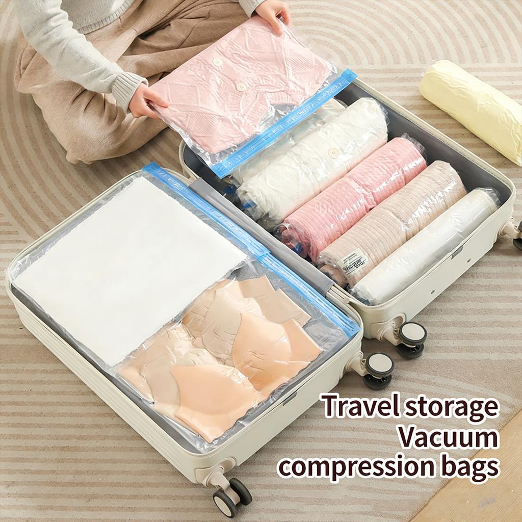 Portable Hand Roll Compression Bags Clothes Blankets Vacuum Storage Bag Non Pumping Sealed Bag Travel Organizer Bag