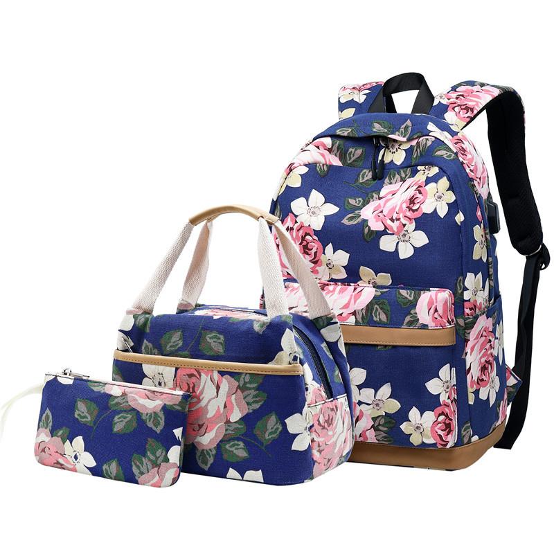 Hot School Backpack for Teenager Girls School Bags Lightweight Kids Bags Children Travel Floral Canvas Backpack Bookbags Set