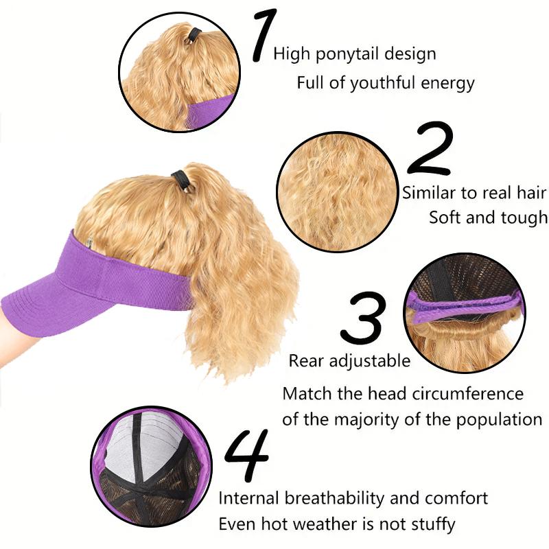 Purple Hollow Top Hat Corn Bearded Ponytail Hat Wig Female Wig Heat-resistant Fiber Wig Simple and Natural To Wear