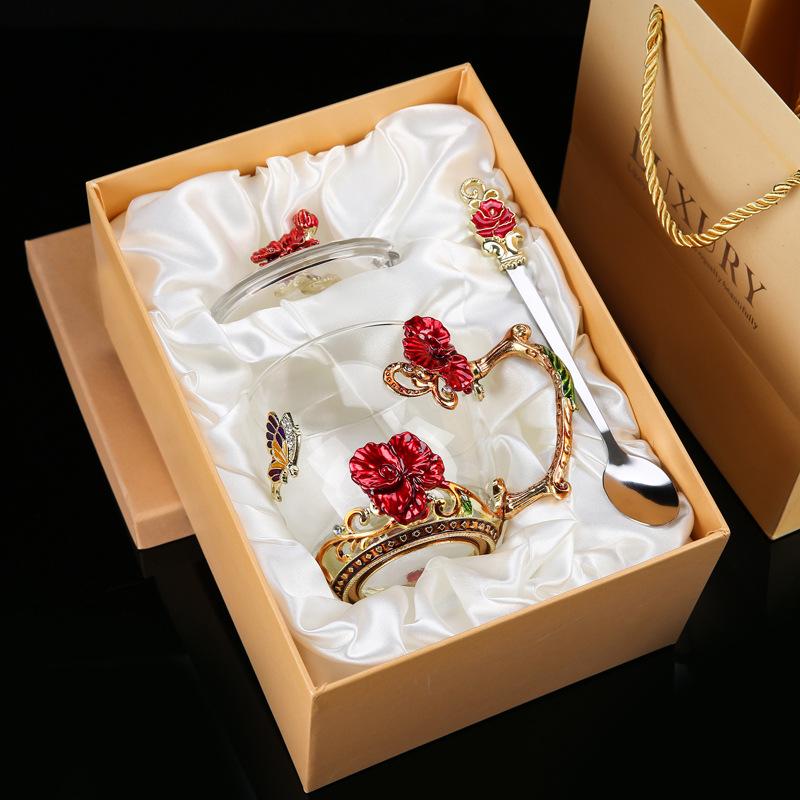 Creative Enamel-Colored Luxury Coffee & Milk Glass Cup Set for Living Room