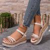 Women'S Espadrille Wedge Sandals with Braided Rope and Rivet Details – Comfortable Open Toe Platform Heels, Beige and Brown Color Scheme