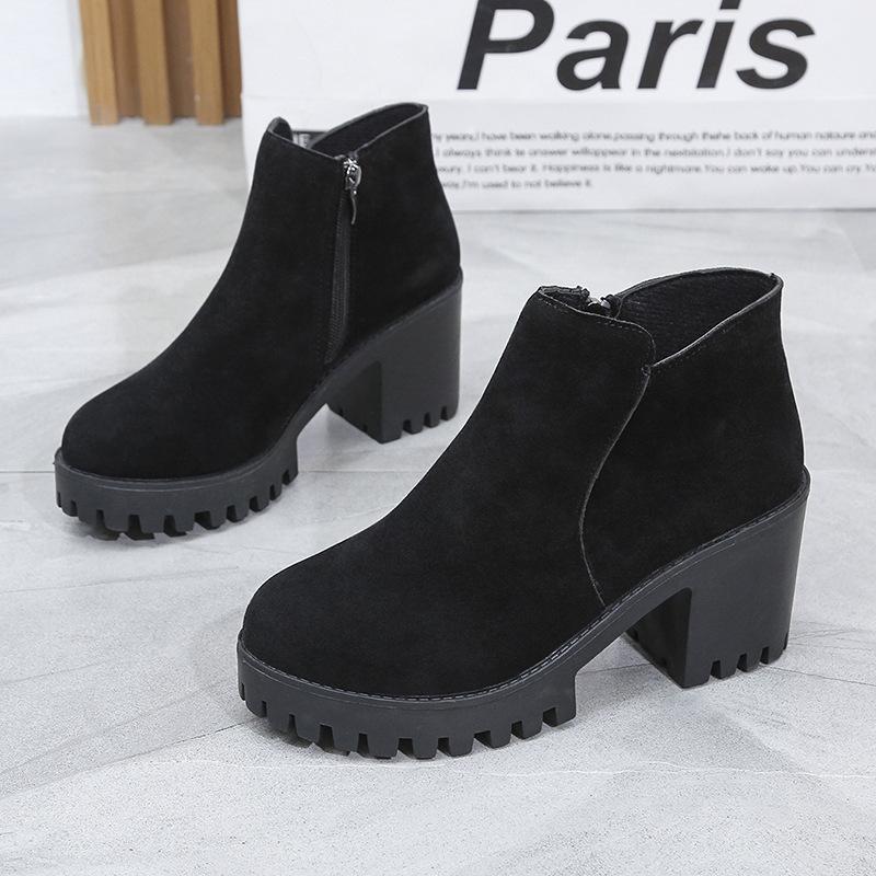 Trendy Women's Ankle Boots 2024 Autumn and Winter New British Style Round Head Side Zipper Thick Sole Temperament Women's Shoes